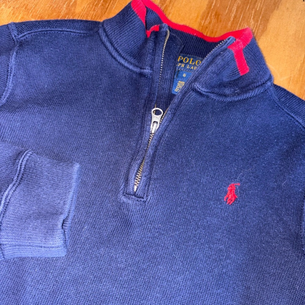 Polo Ralph Lauren Sweater Kids Size 6 Navy Blue Quarter Zip Red Pony Pullover